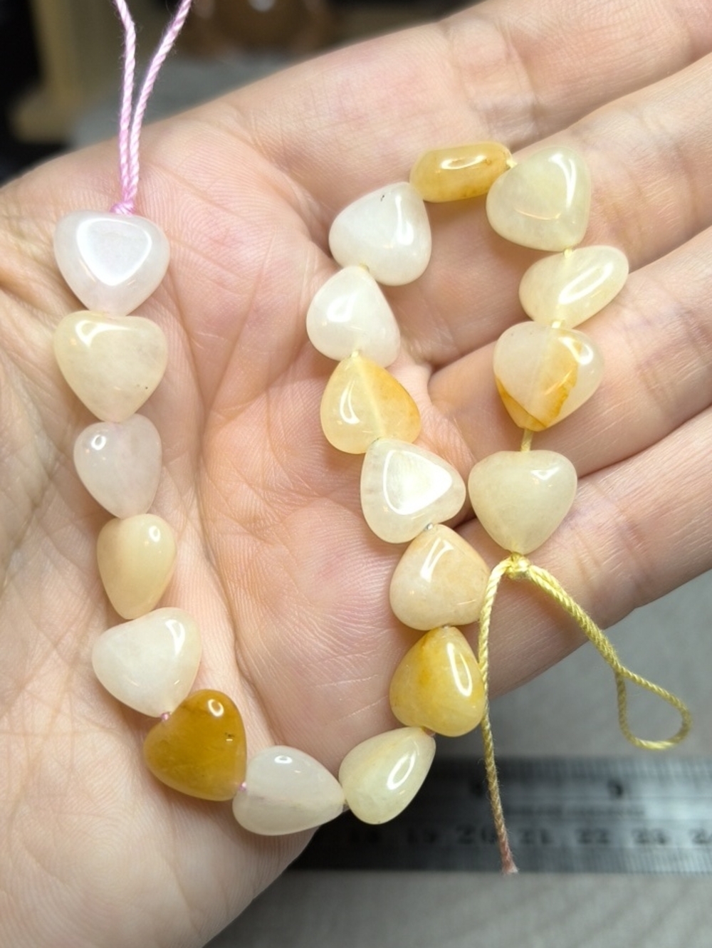 #4- Golden Healer Quartz Heart Beads - 10mm,  7" Strand